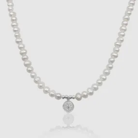 Compass Real Pearl Necklace (Silver)