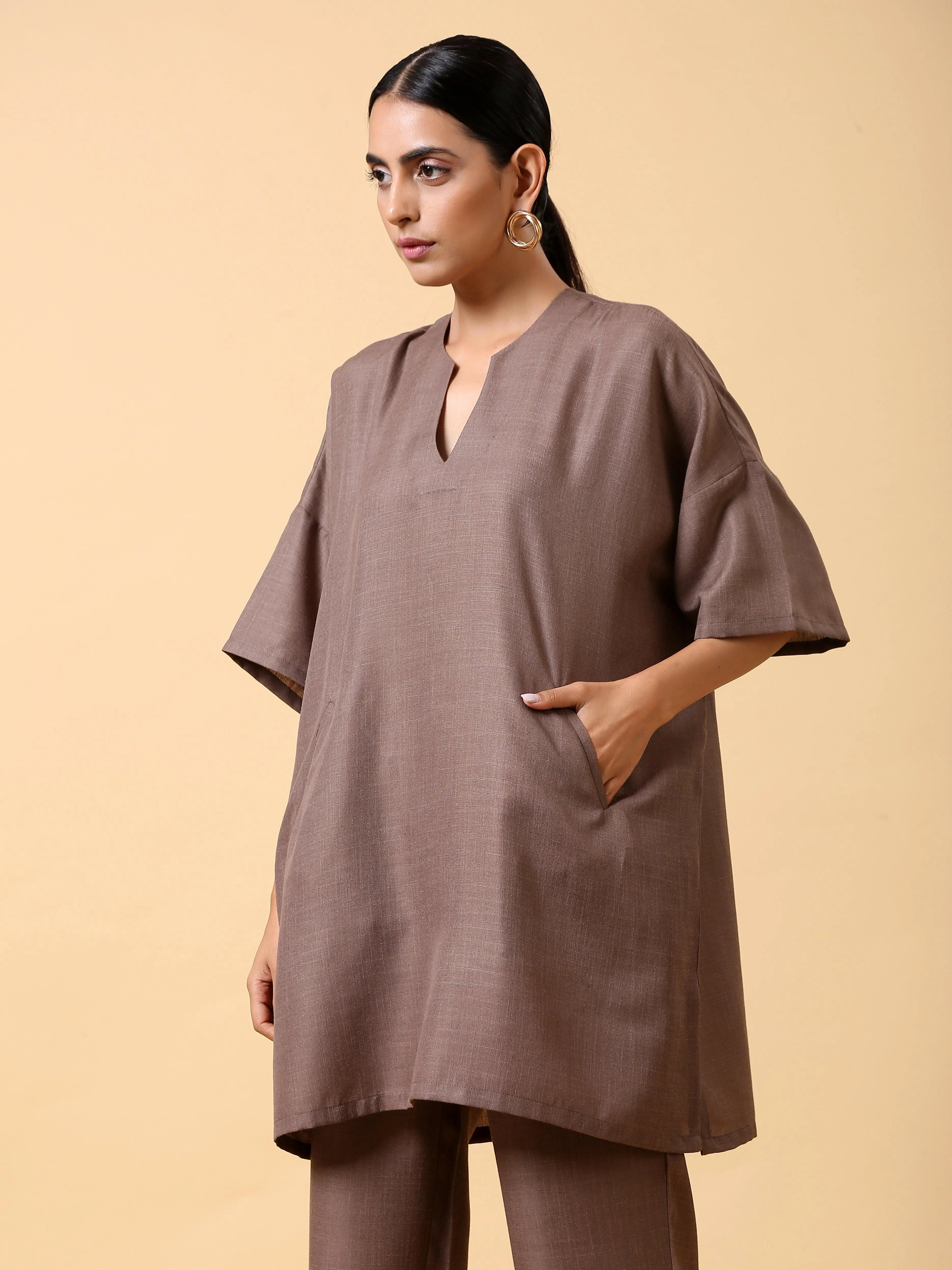 Cotton Linen Burnt Brown Boxy Fit Co-Ord Set