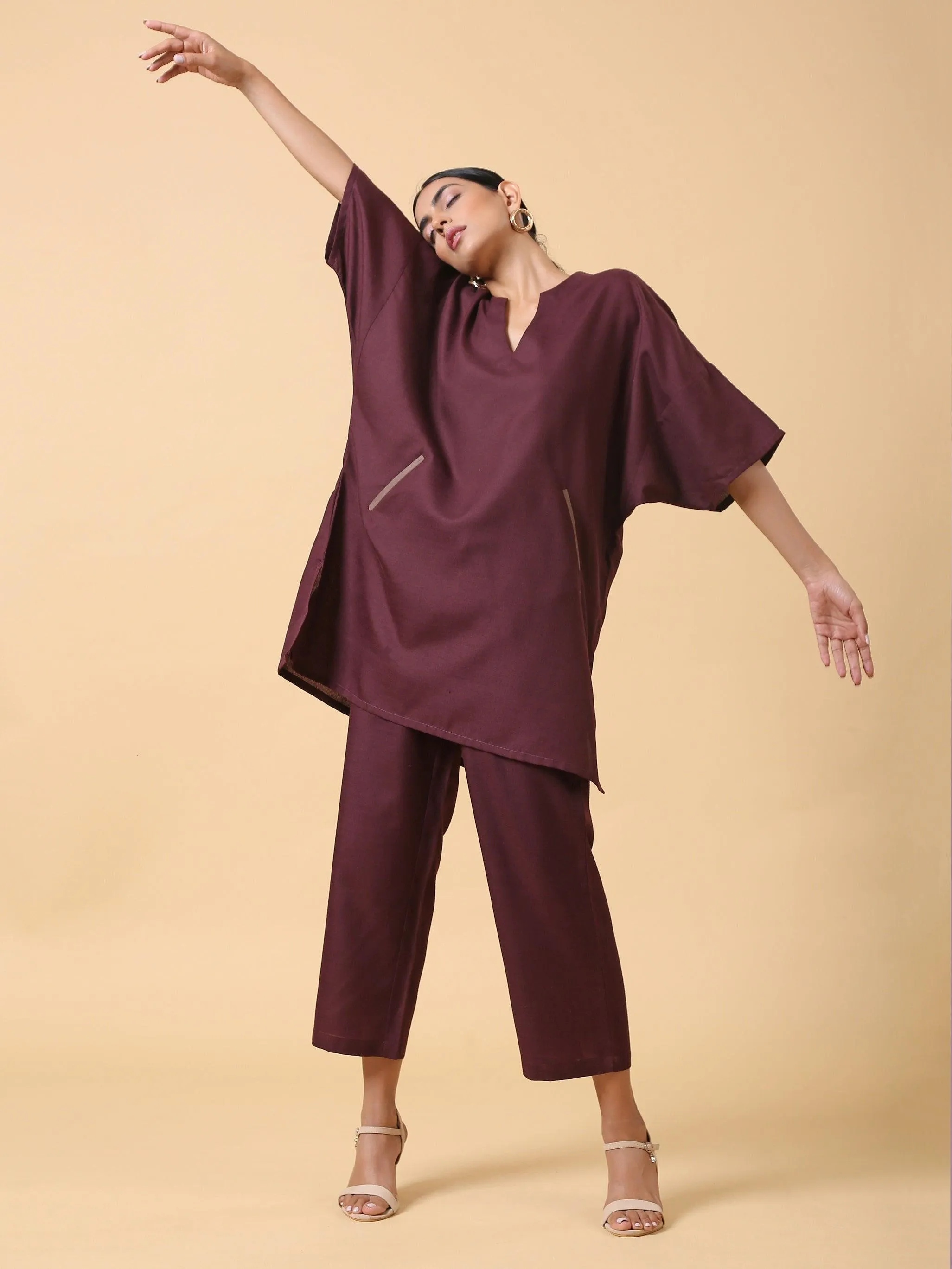 Cotton Linen Purple Boxy Fit Co-Ord Set