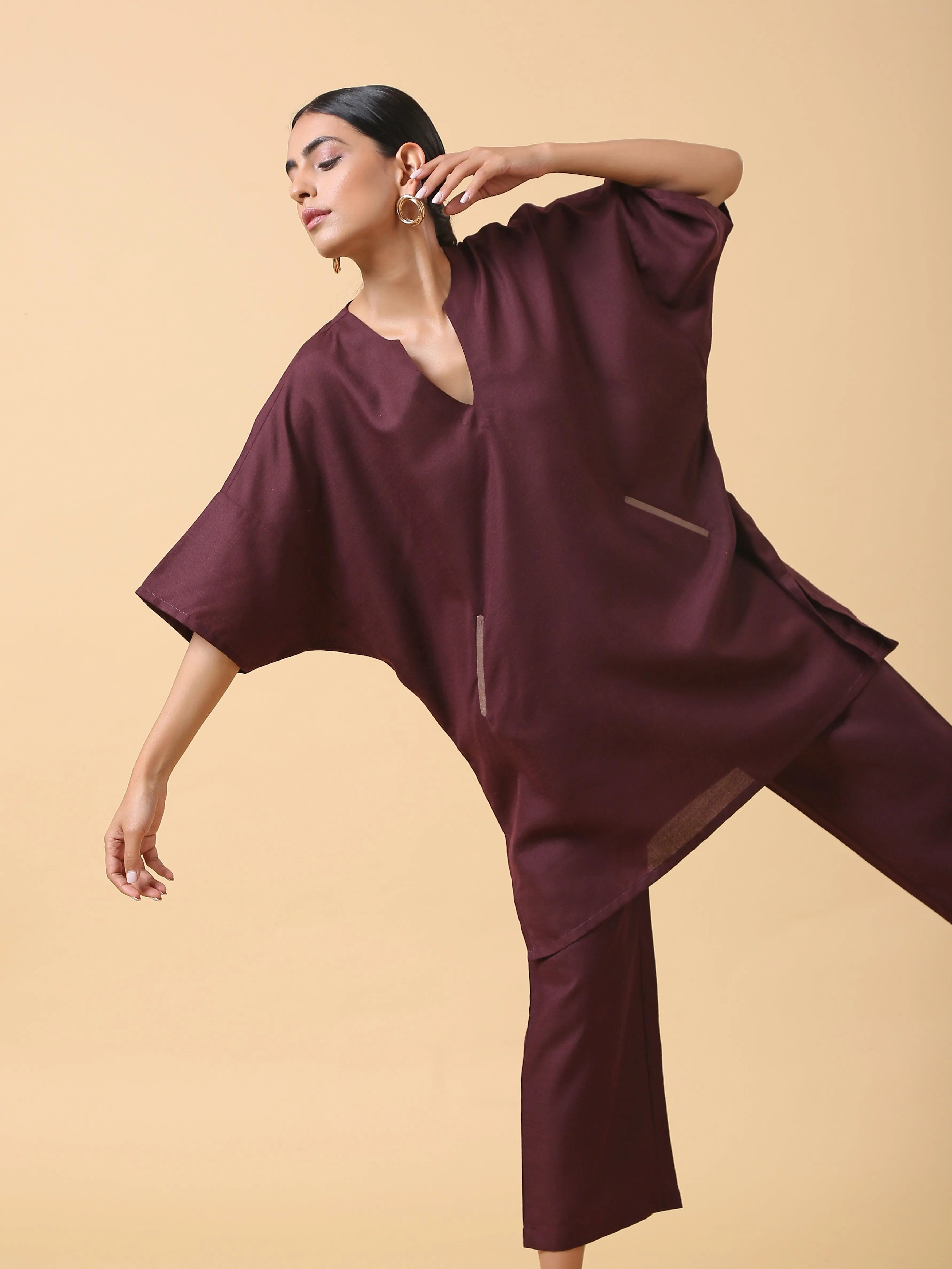 Cotton Linen Purple Boxy Fit Co-Ord Set