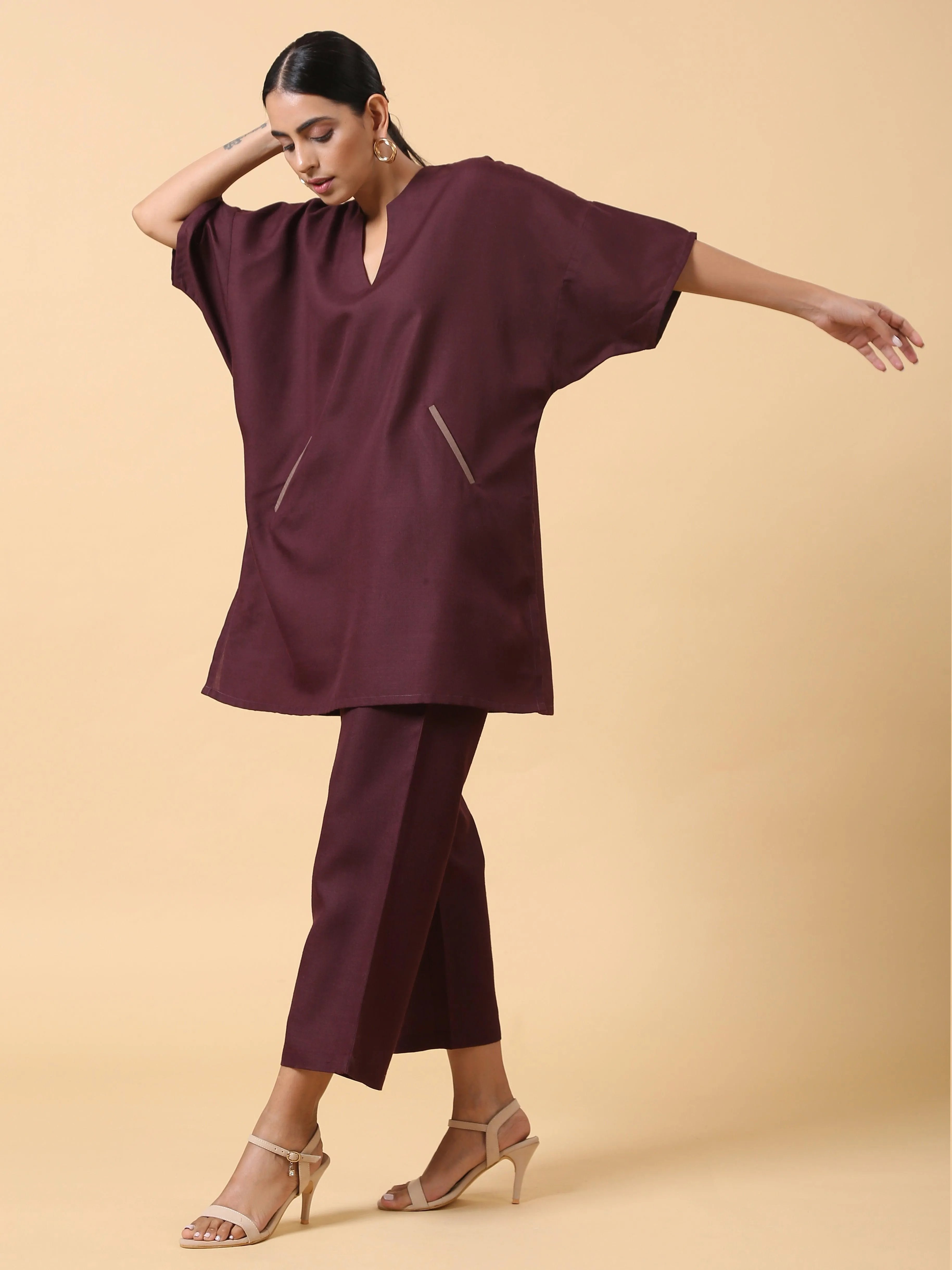 Cotton Linen Purple Boxy Fit Co-Ord Set