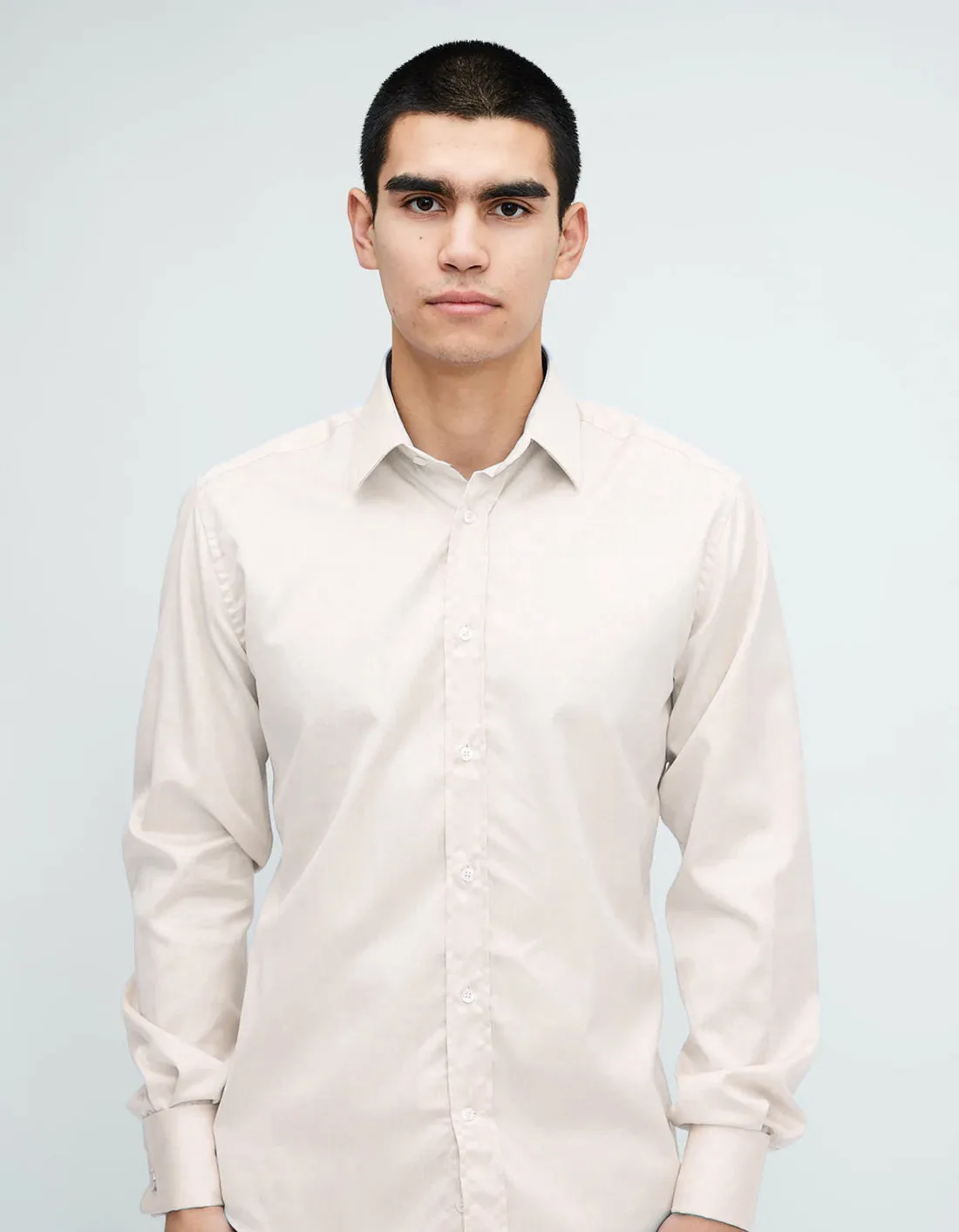 Cream Double Cuff Kent Collar Shirt