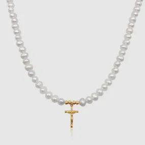 Crucifix Real Pearl Necklace (Gold)