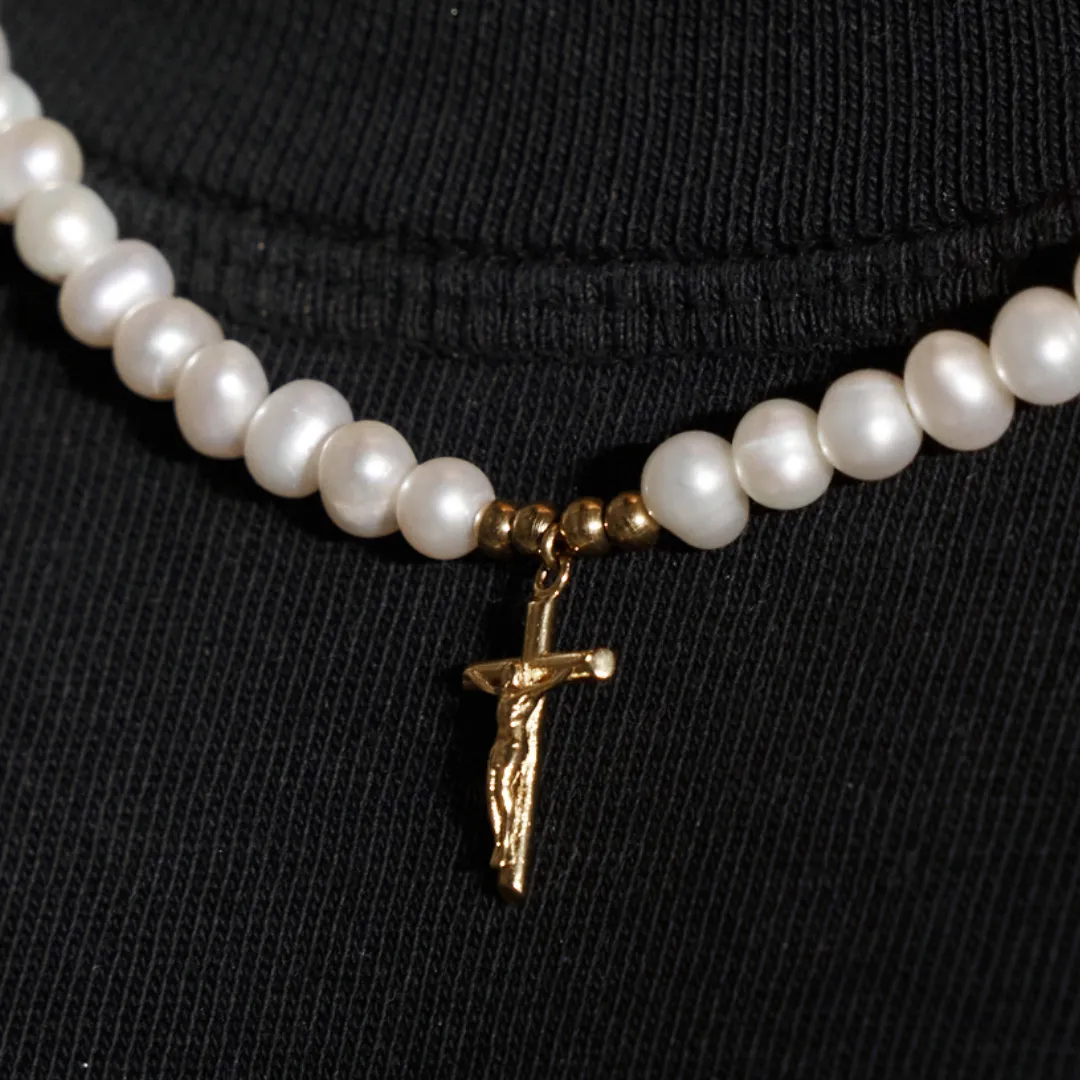 Crucifix Real Pearl Necklace (Gold)