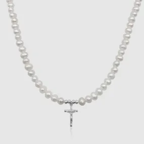 Crucifix Real Pearl Necklace (Silver)