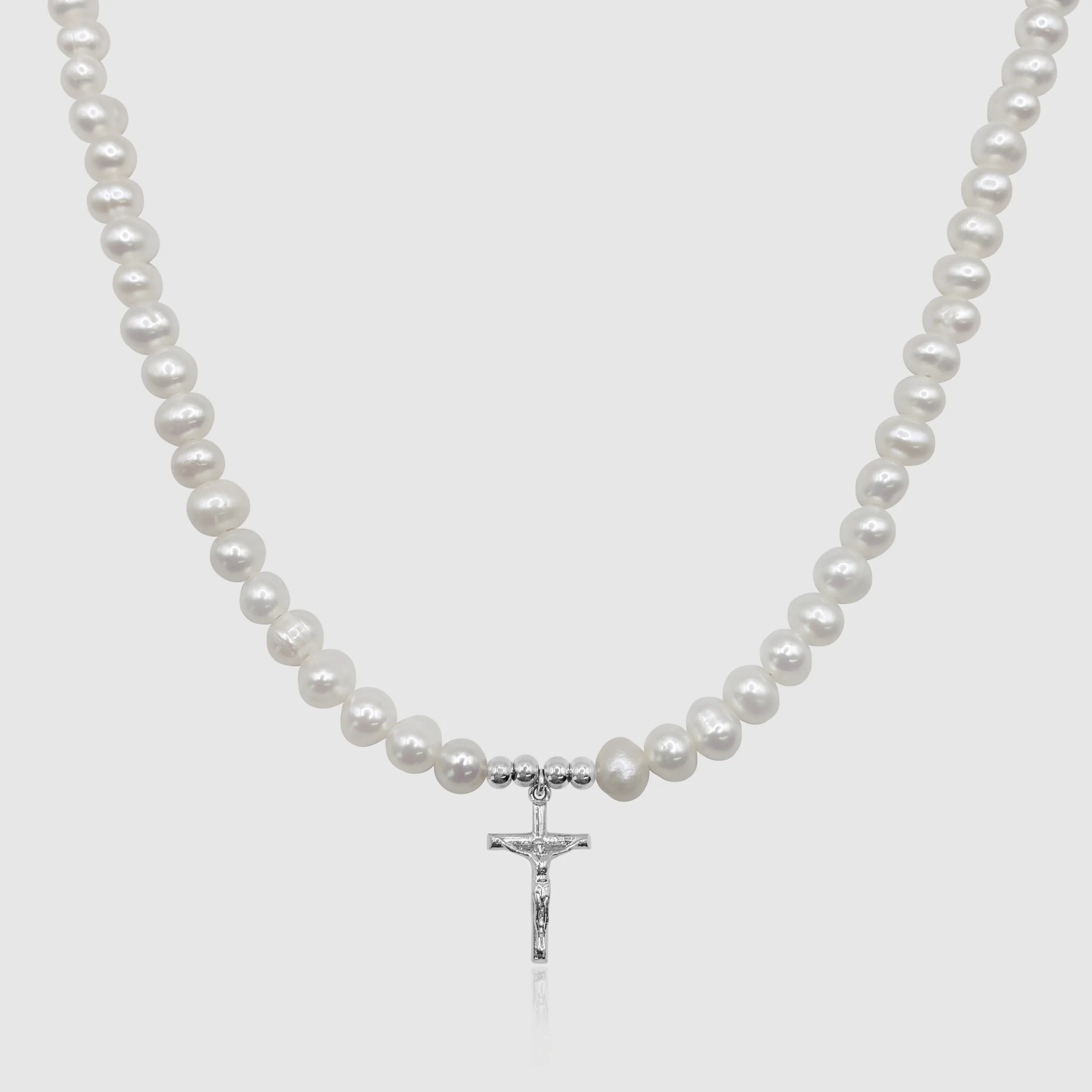 Crucifix Real Pearl Necklace (Silver)