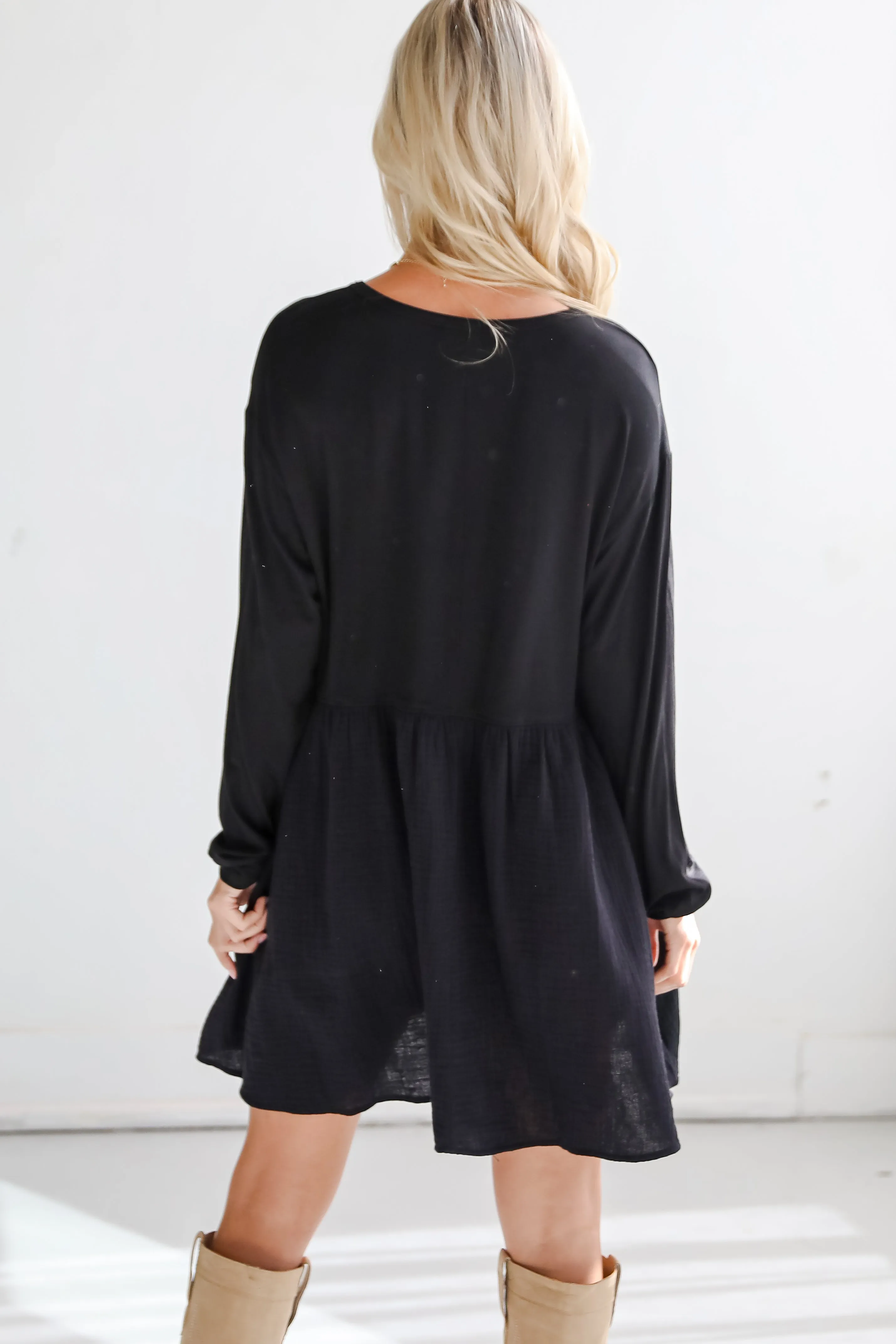 Cutest Persuasion Black Linen Contrast Babydoll Mini Dress