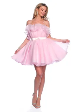 Dave & Johnny 11730 Ruffle Homecoming Dress Cocktail Flare Babydoll Ribbon Gown