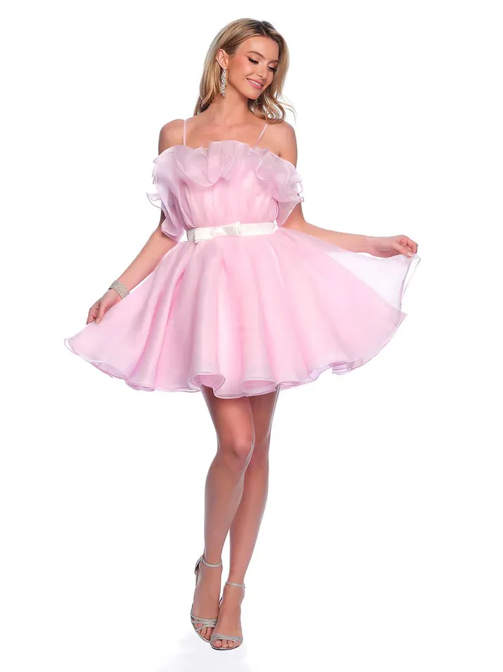 Dave & Johnny 11730 Ruffle Homecoming Dress Cocktail Flare Babydoll Ribbon Gown