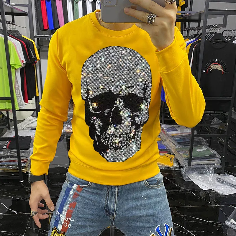 Diamond Studded Skeleton Head Long Sleeve Top