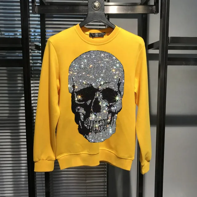 Diamond Studded Skeleton Head Long Sleeve Top