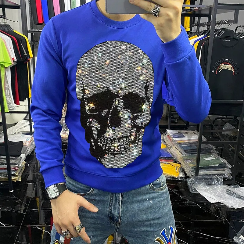 Diamond Studded Skeleton Head Long Sleeve Top