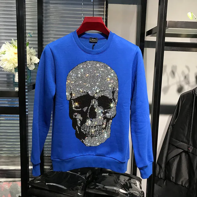 Diamond Studded Skeleton Head Long Sleeve Top