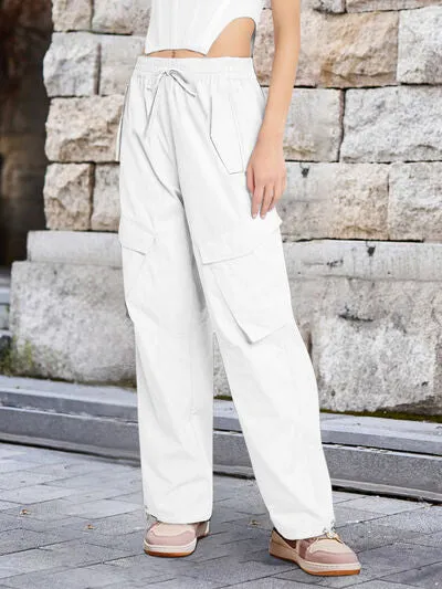 Drawstring High Waist Cargo Pants