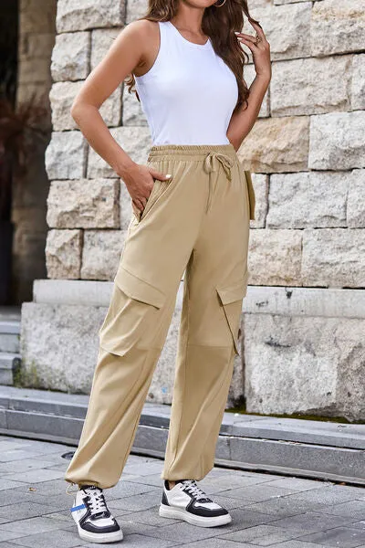 Drawstring High Waist Cargo Pants