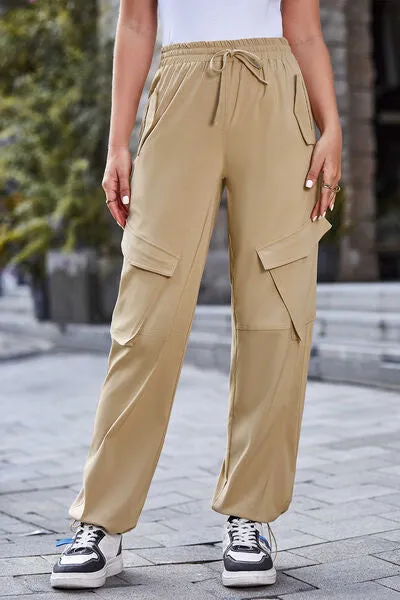 Drawstring High Waist Cargo Pants