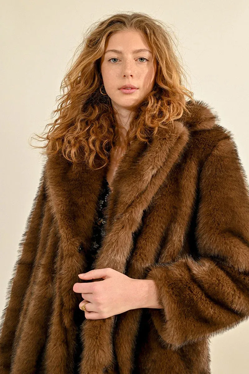 Faux Fur Coat - Brown