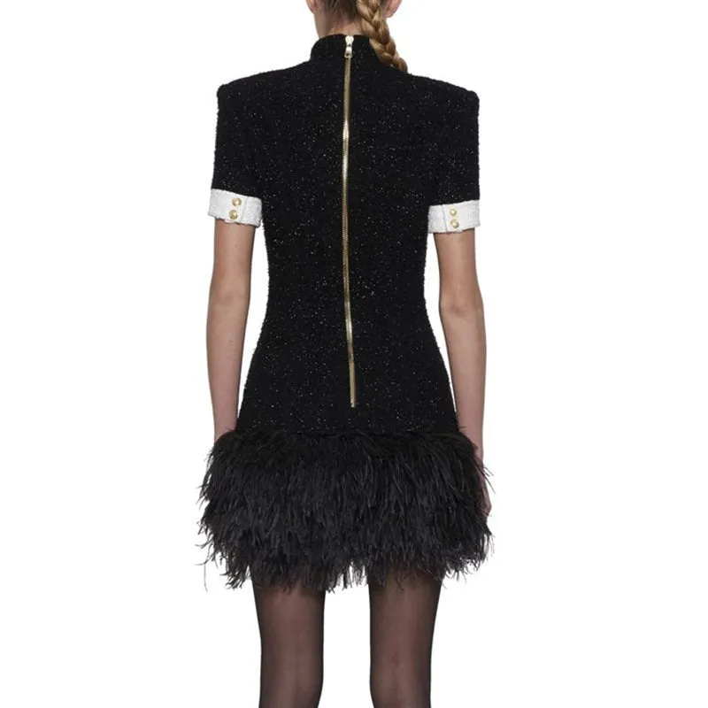 Feather Sheath Weaving Mini Dress