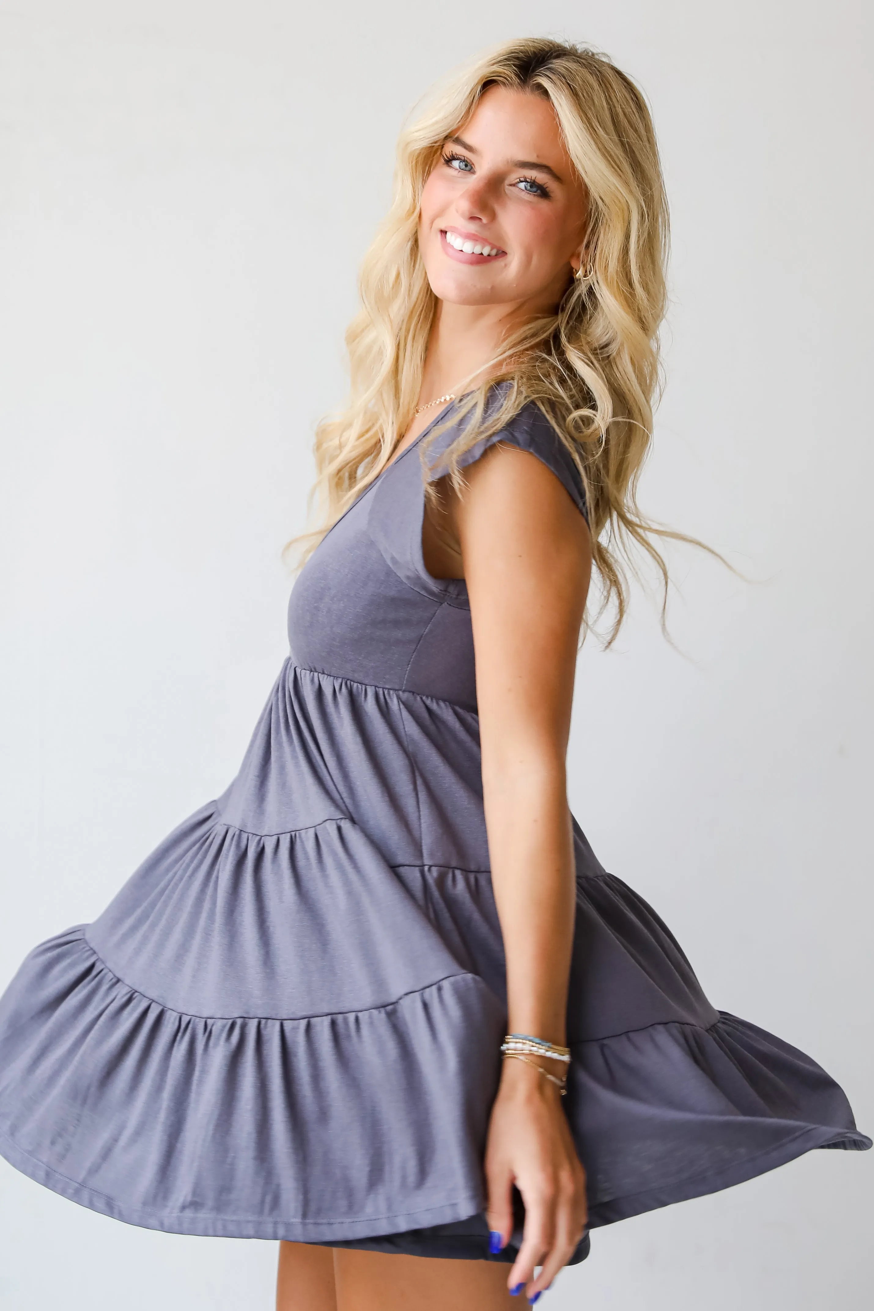 FINAL SALE - Isabelle Charcoal Tiered Mini Dress - DU DEAL