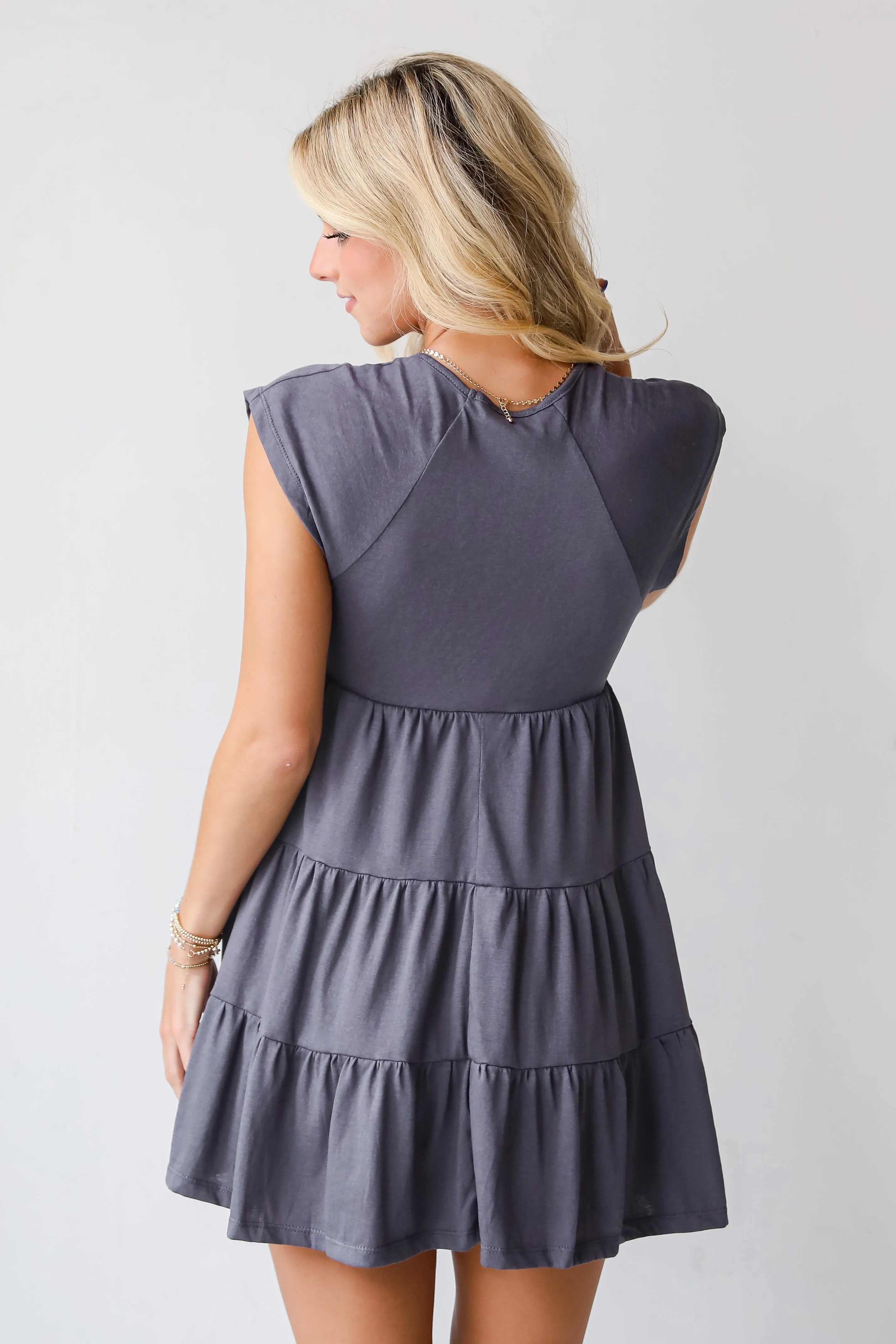 FINAL SALE - Isabelle Charcoal Tiered Mini Dress - DU DEAL