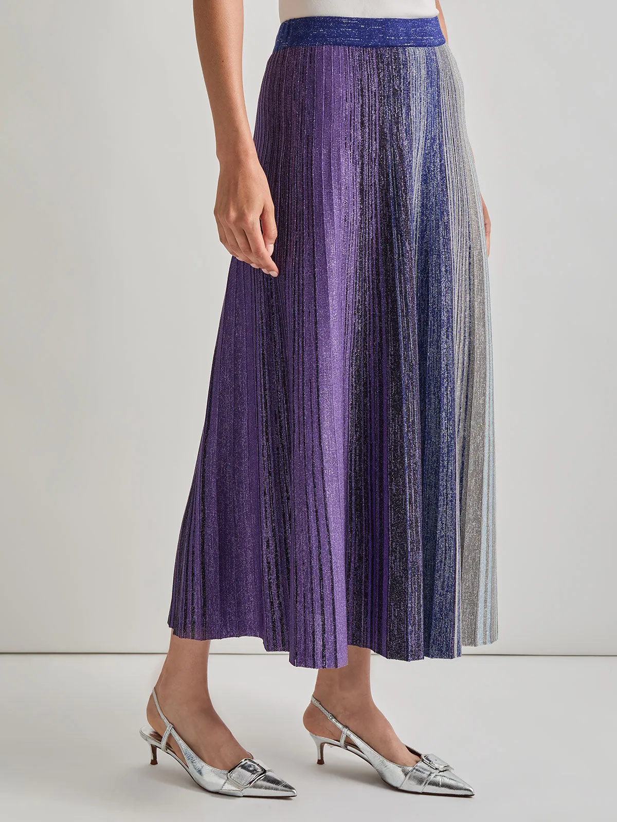 Flared Shimmer Lurex Knit Maxi Skirt