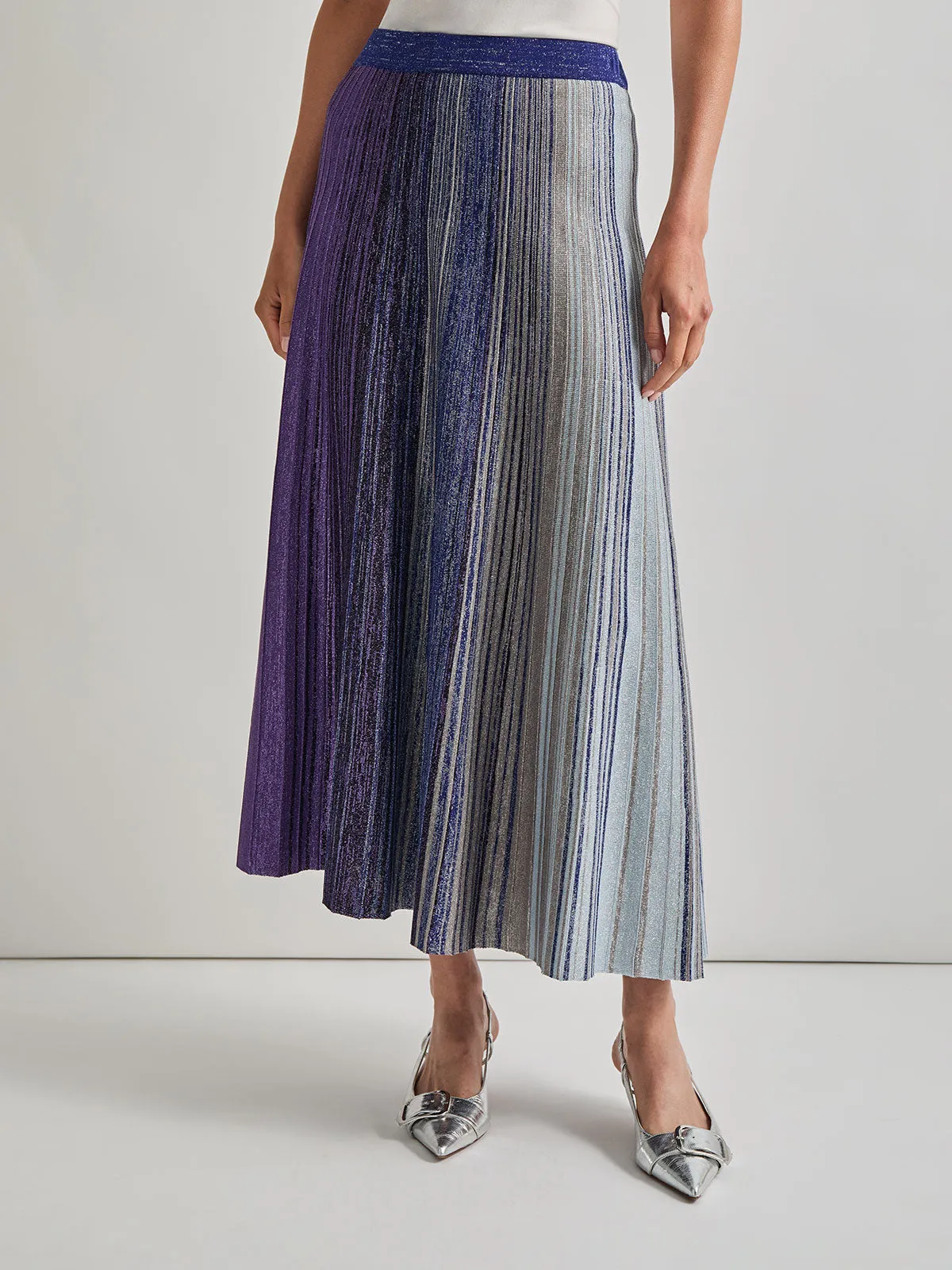 Flared Shimmer Lurex Knit Maxi Skirt