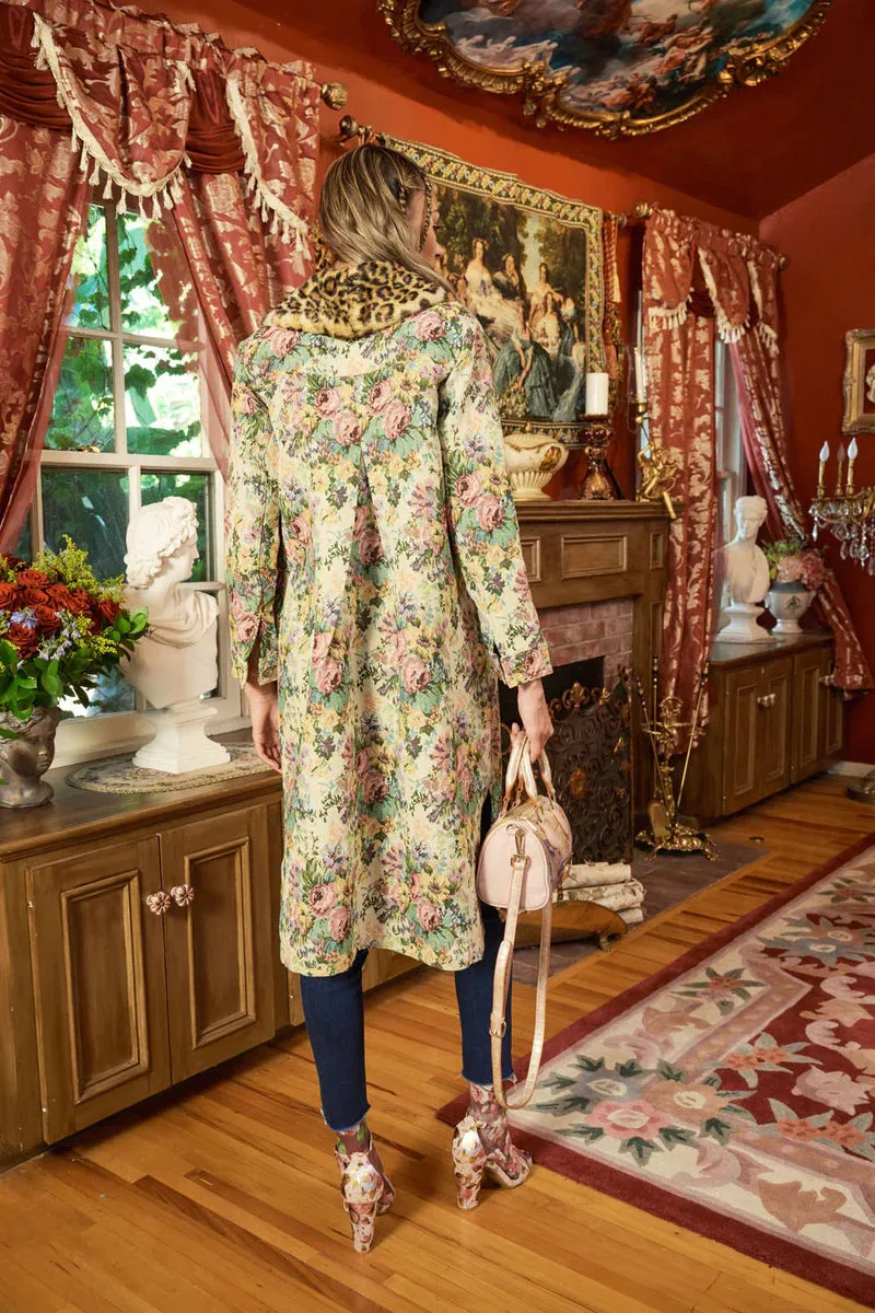 Floral jacquard button-up coat