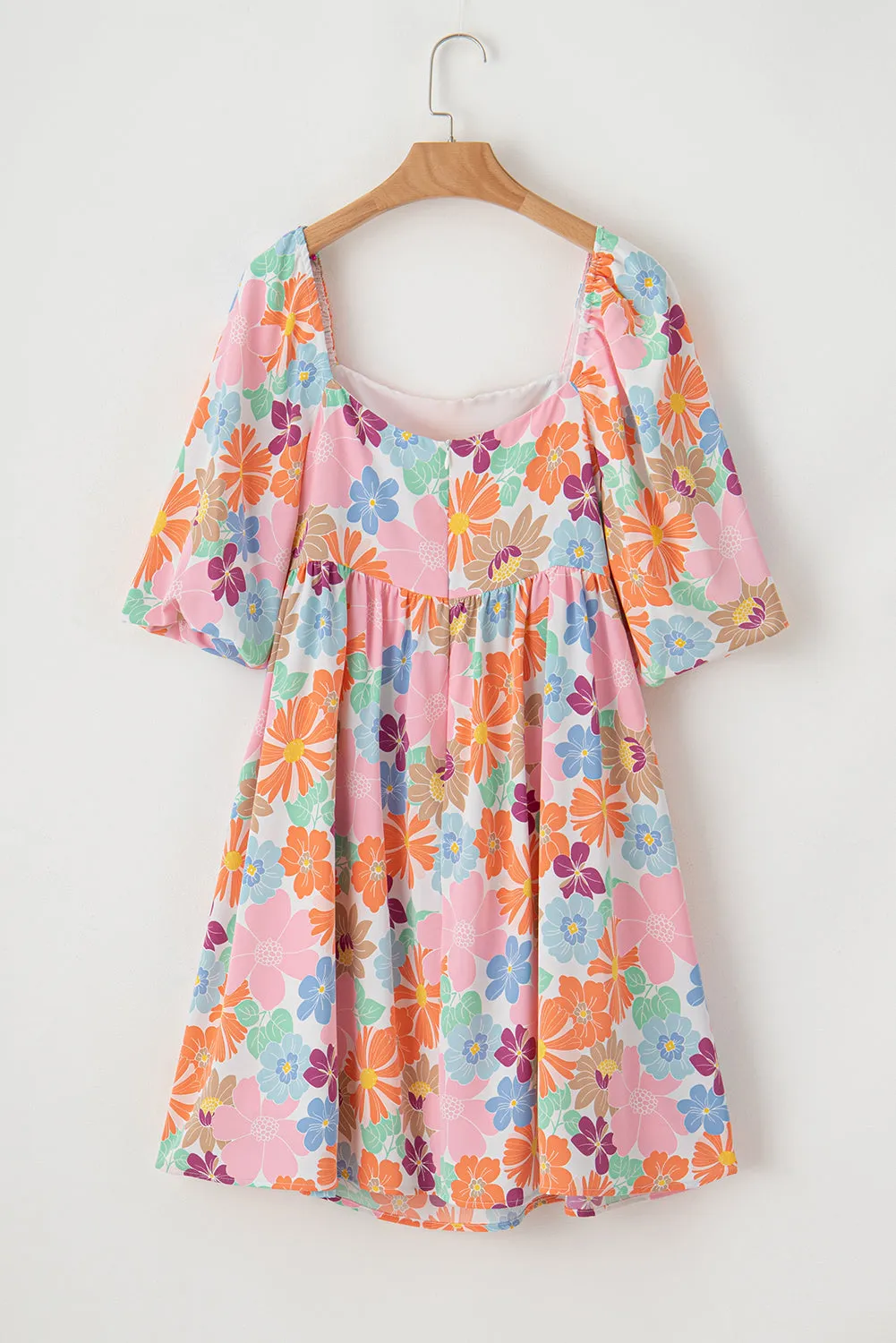 Floral Square Neck Puff Sleeve Babydoll Dress