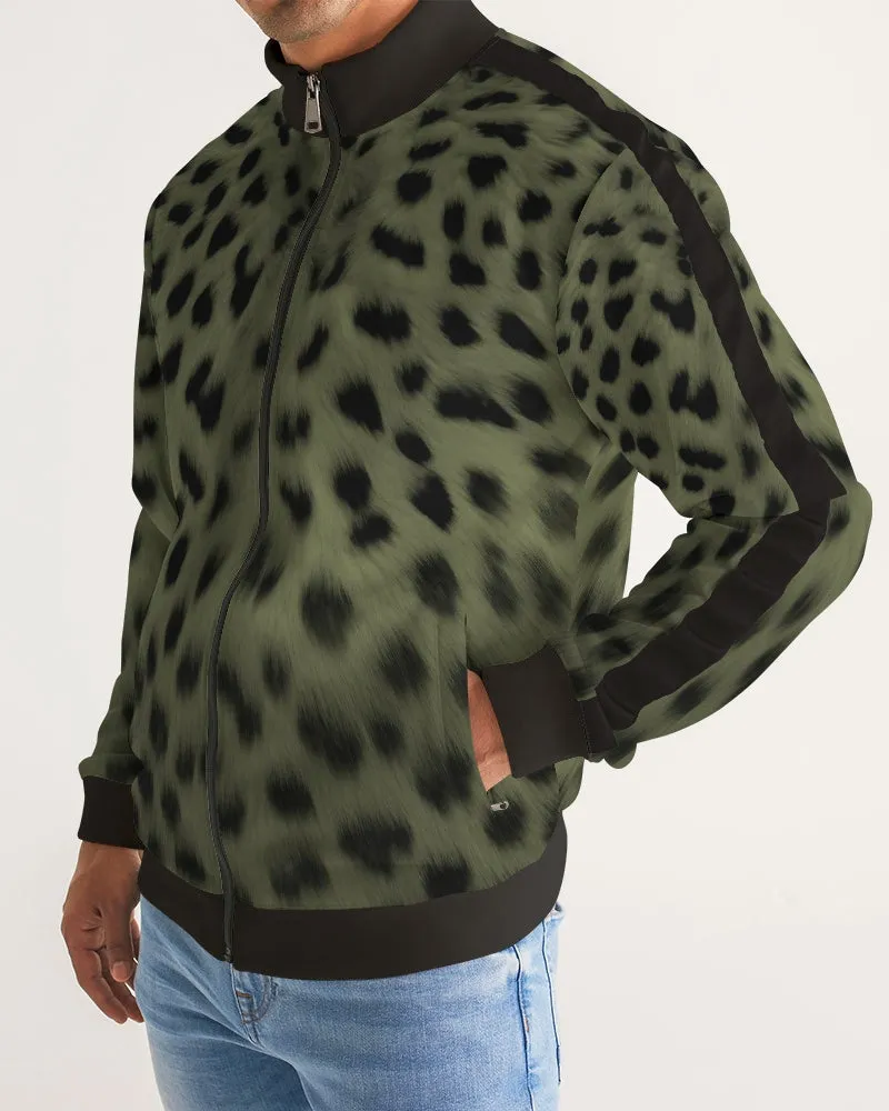 Forest Cheetah Men's Track Jacket with Striped Sleeve