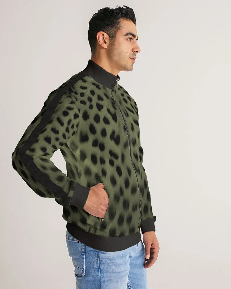 Forest Cheetah Men's Track Jacket with Striped Sleeve