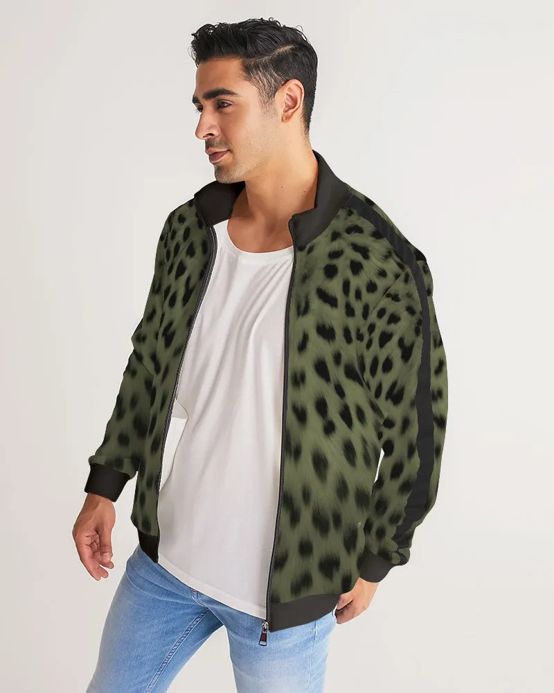 Forest Cheetah Men's Track Jacket with Striped Sleeve