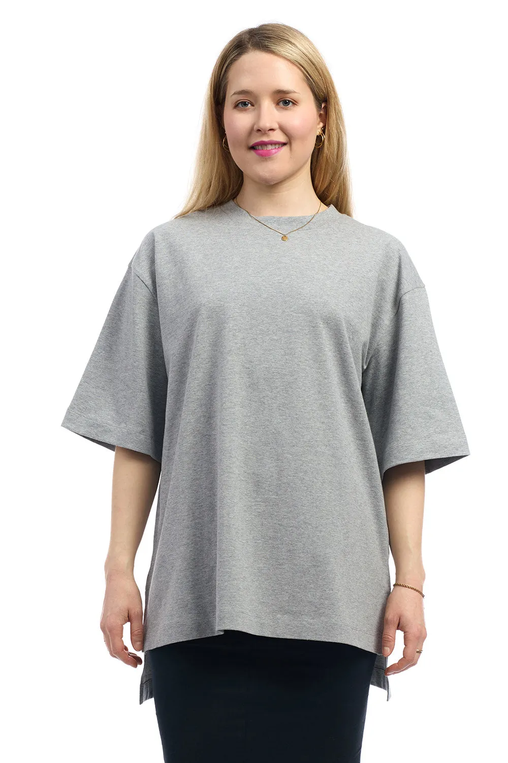 Grey 3/4 Sleeve Cotton Oversized Tunic T-shirt