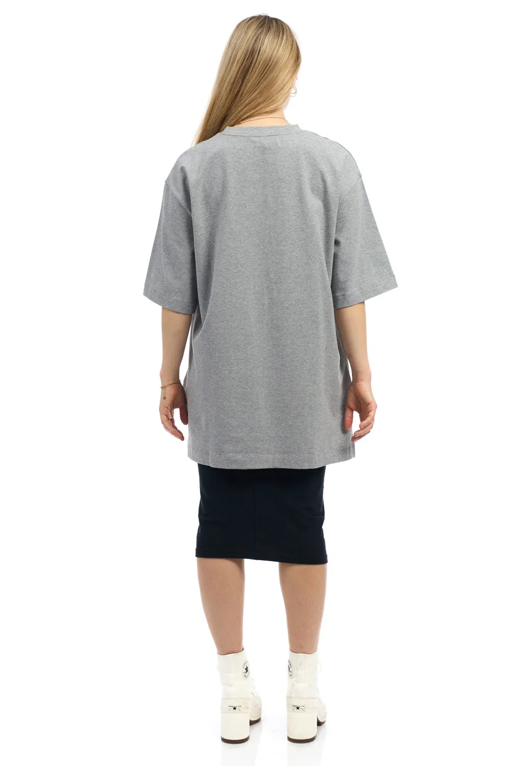 Grey 3/4 Sleeve Cotton Oversized Tunic T-shirt