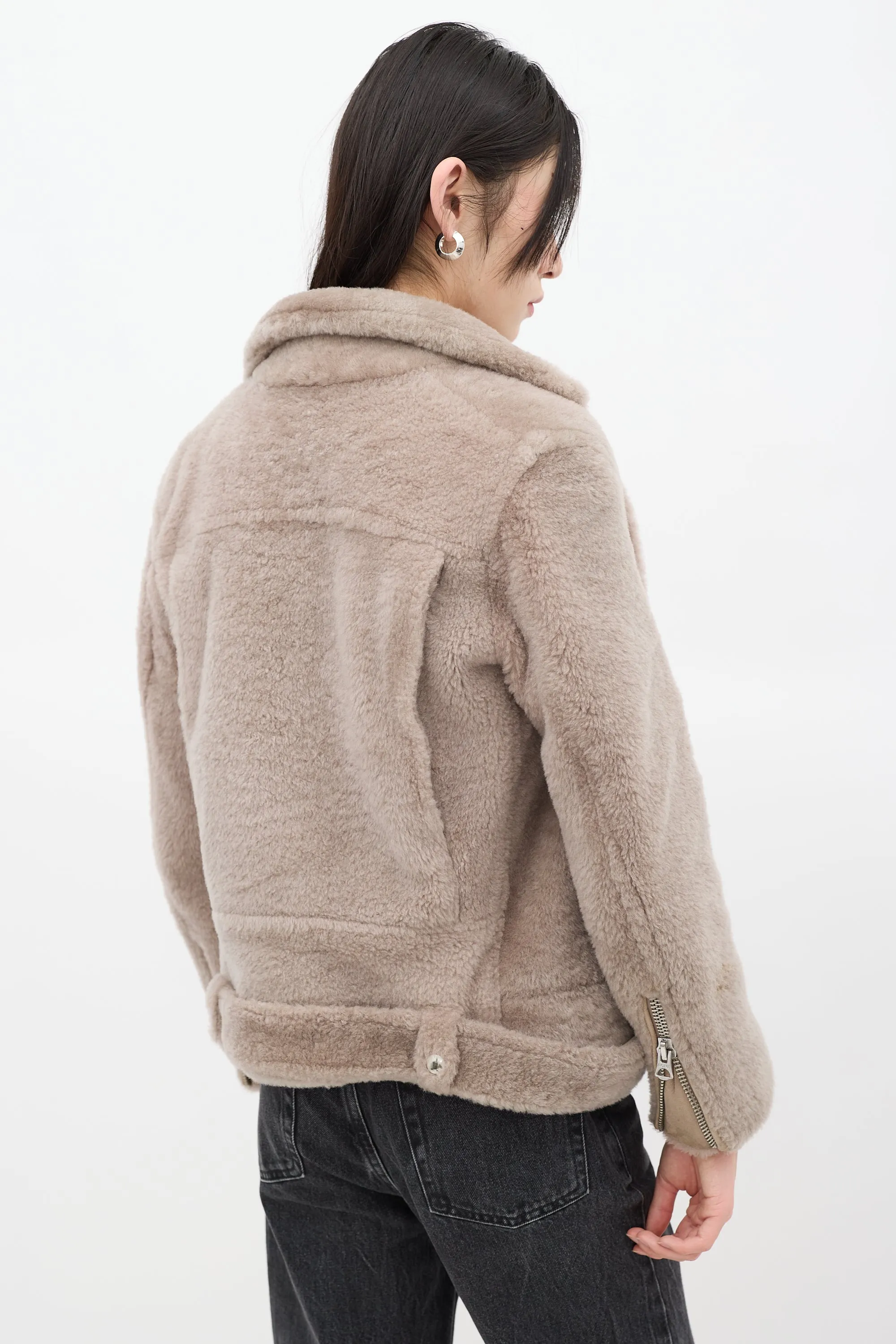 Grey Shearling Moto Jacket