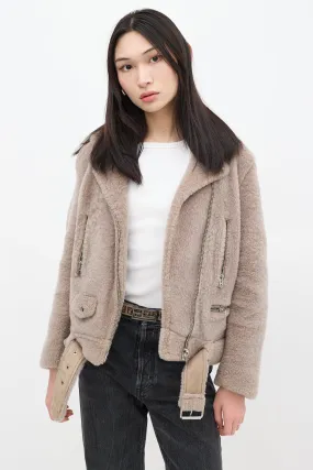 Grey Shearling Moto Jacket