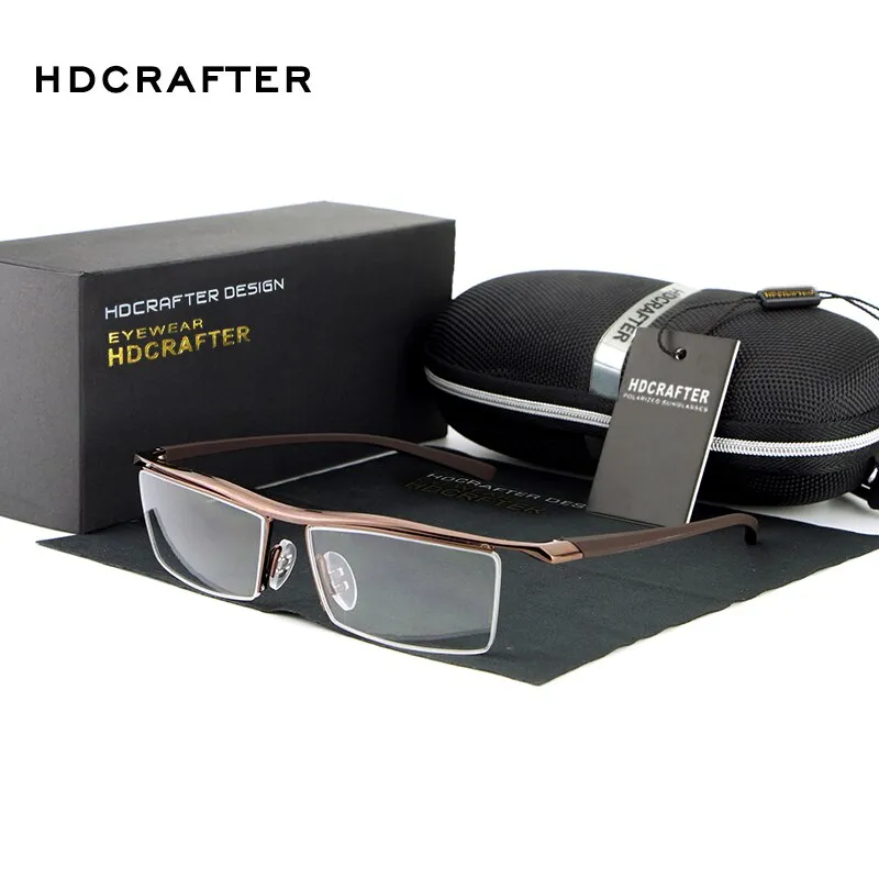 Hdcrafter Men's Eyeglasses Alloy Steel Acetate Semi Rim Square E004