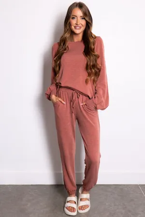 Heathered Rust Soft Knit Sweatpants