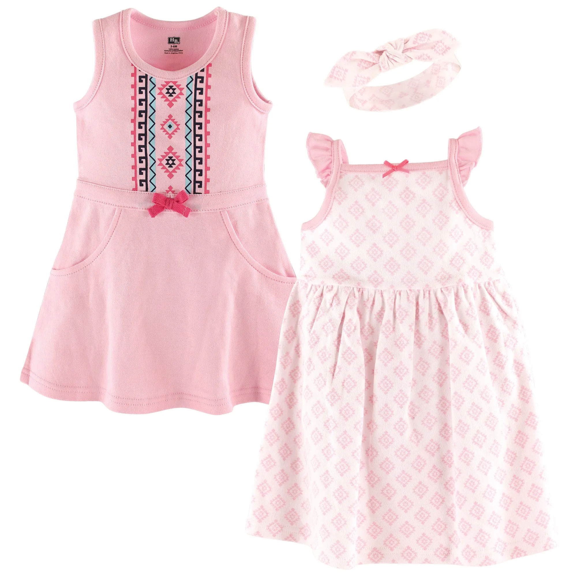 Hudson Baby Cotton Dress and Headband Set, Aztec