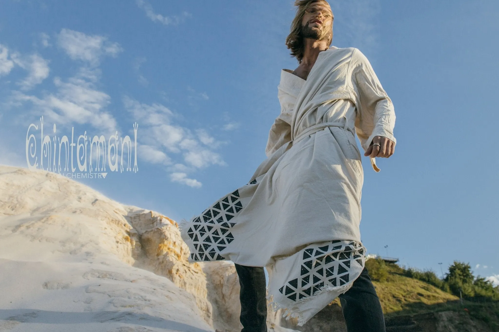 Huge Raw Cotton Mens Wrap Cardigan Coat / Kimono Cloak or Cape / Aroha Atua Off White