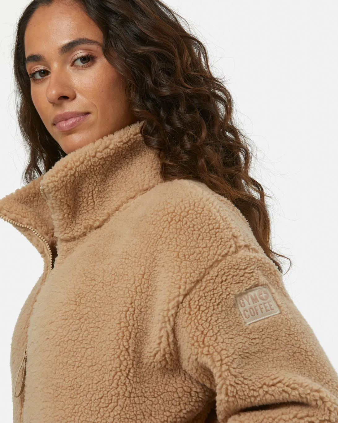 Industry High Collar Fleece Jacket in Sandstone