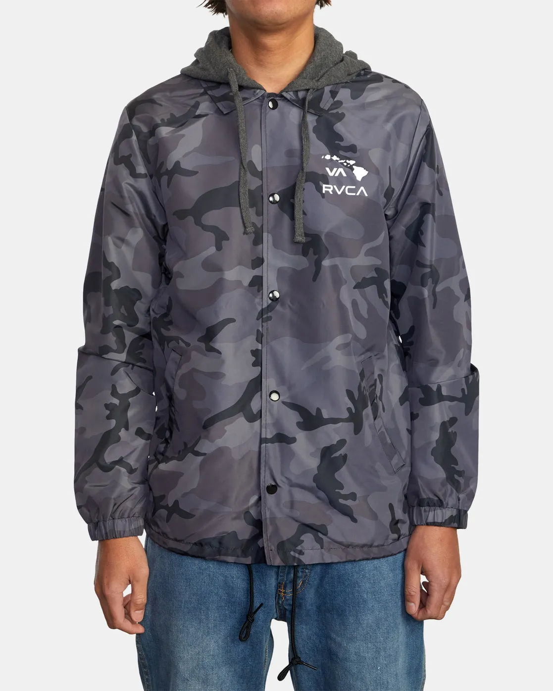 Island Hex Hooded Coaches Jacket - Black Camo