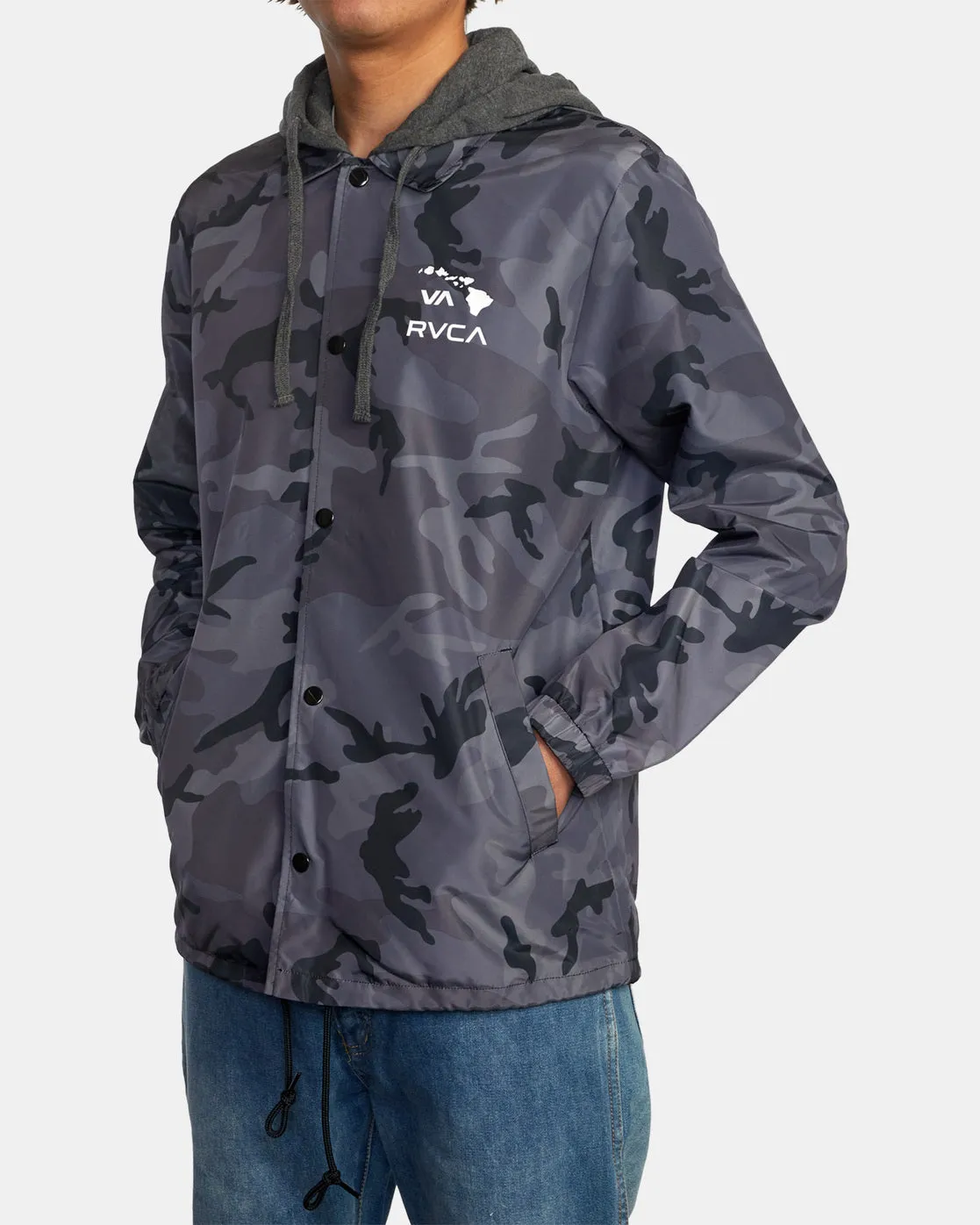 Island Hex Hooded Coaches Jacket - Black Camo