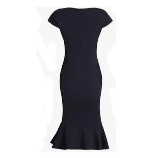 Ketty More Women Solid Color Slim Pencil Skirt Knee Long Dress-KMWD192