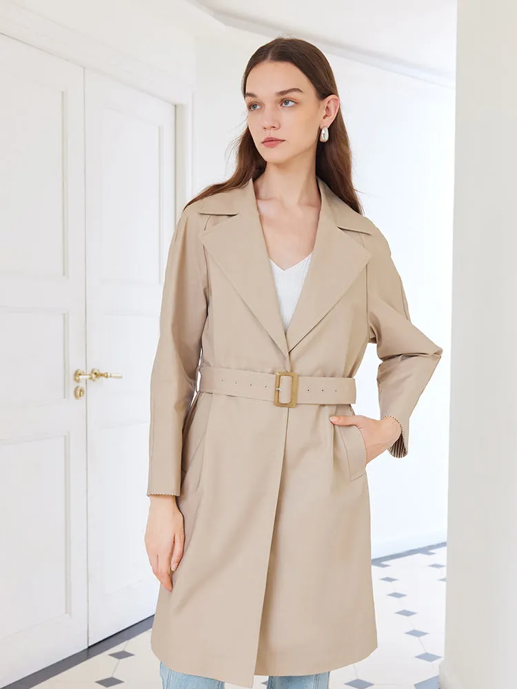 Khaki Striped Women Trench Coat With Belt