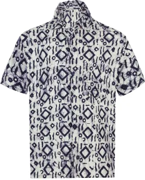 La Leela Men's Batik Abstract 100% Cotton Blue Shirt XXL