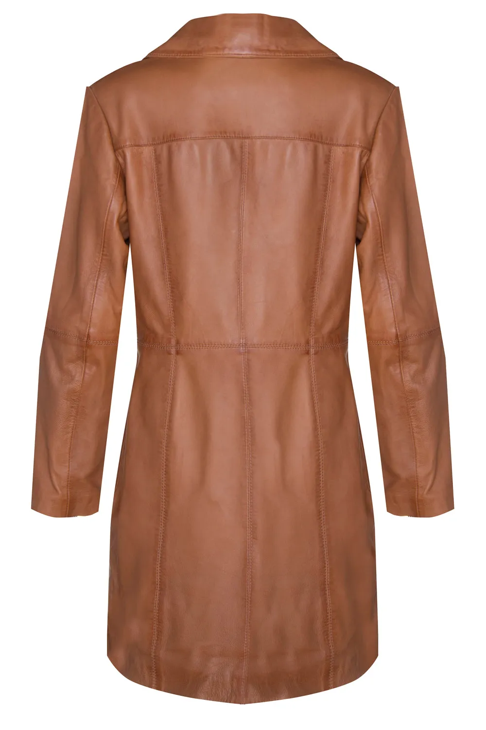 LADIES Tan ¾ LEATHER COAT CLASSIC 3/4 KNEE-LENGTH