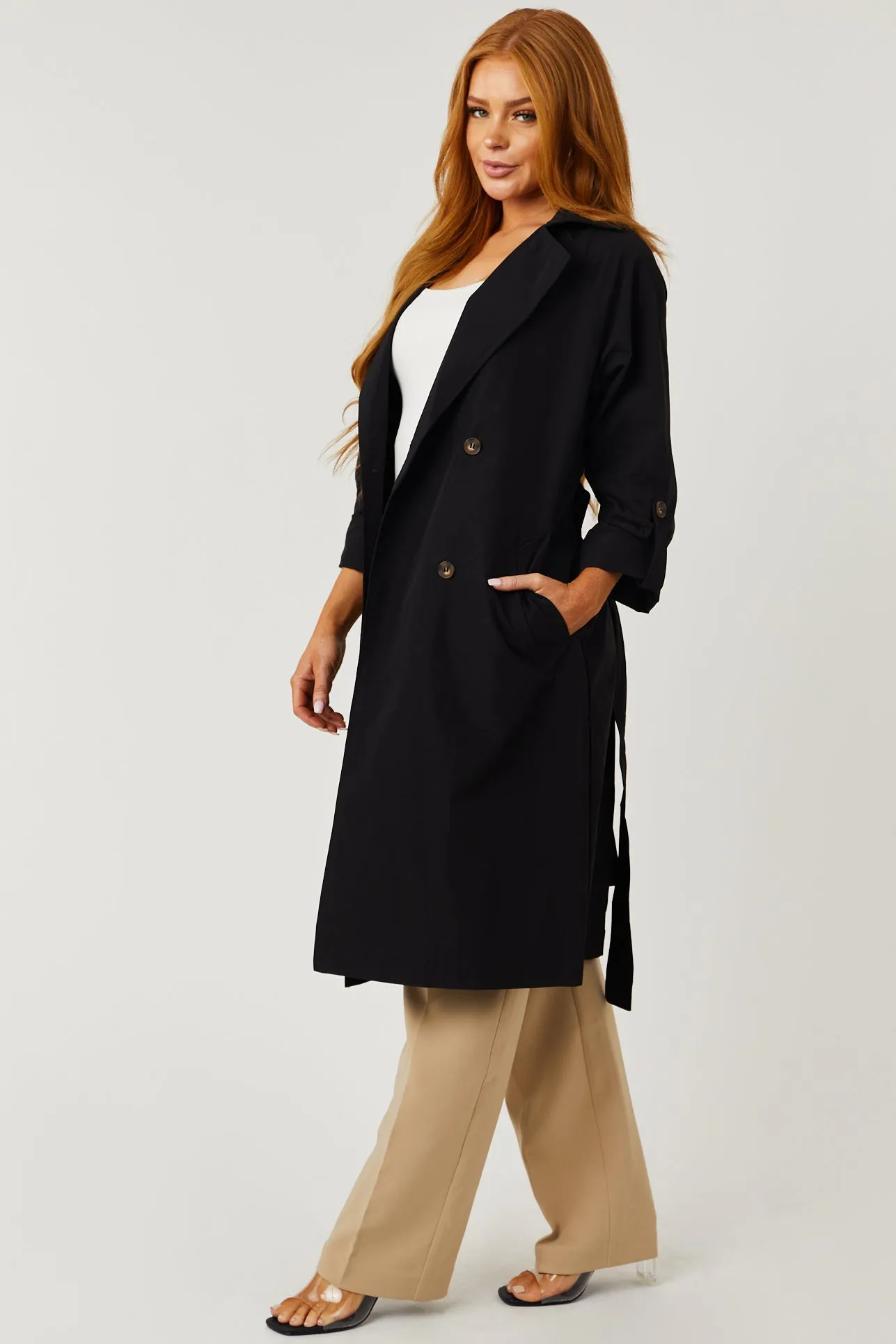 Lex Black Lightweight Long Trench Coat