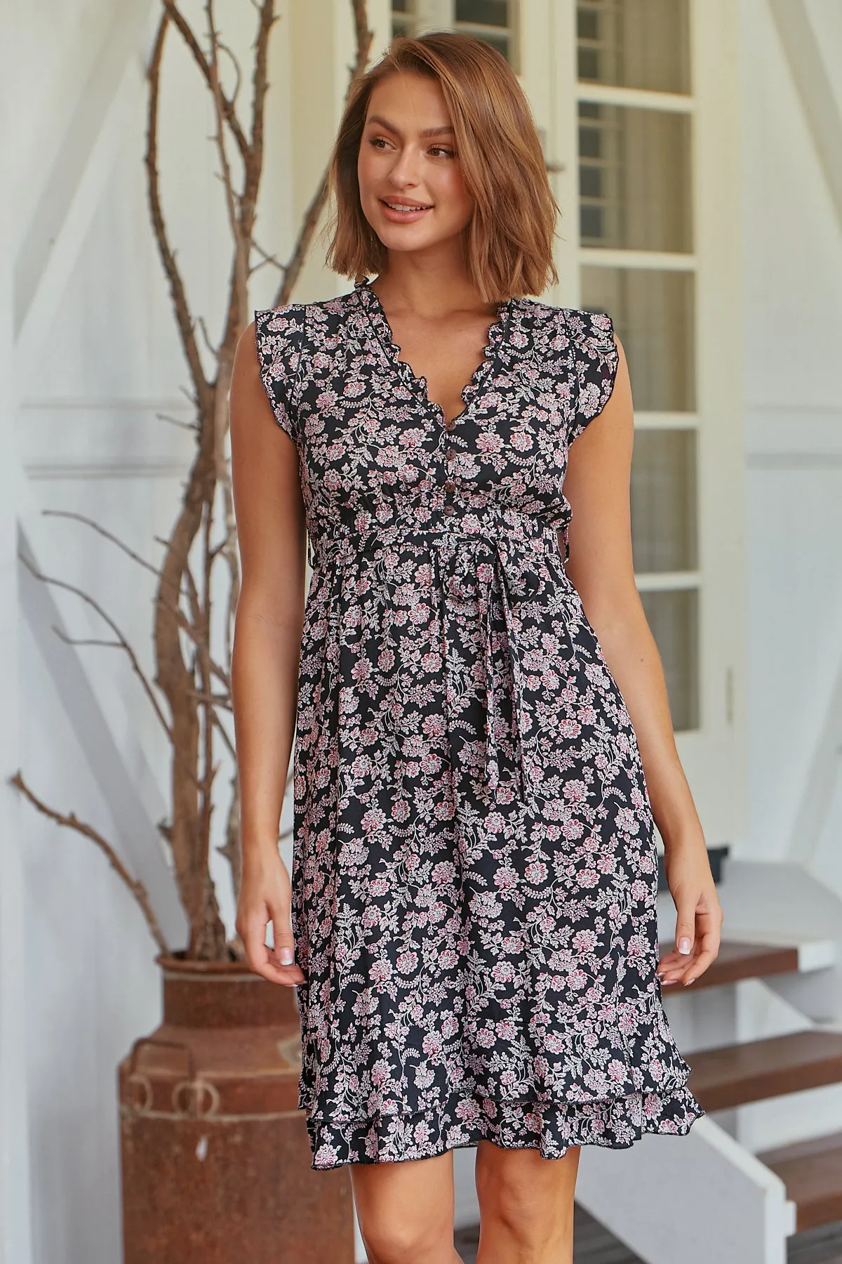 Maggie Navy/Plum Floral Midi Dress