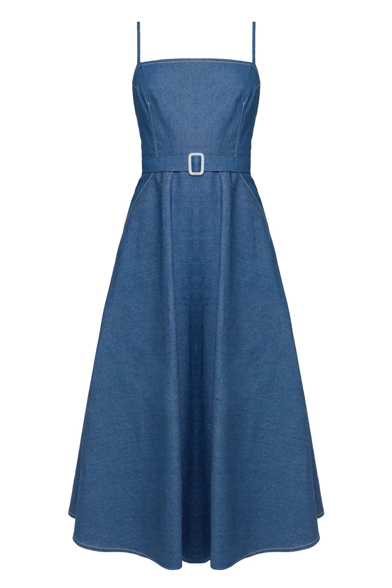 MATISSA blue denim dress with retro circle skirt