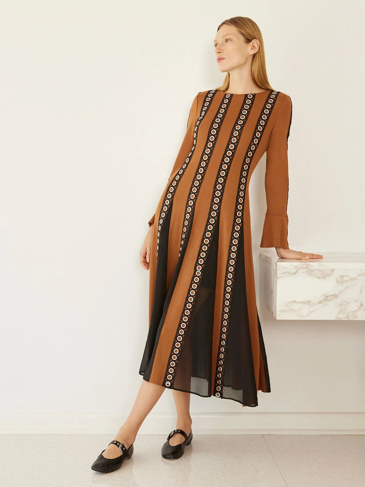 Maxi A-Line Dress - Sheer Panel Soft Knit